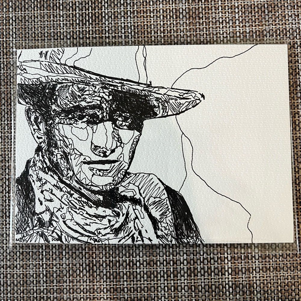 John Wayne Black and White pen and paper Original 5x7in Cowboy Art